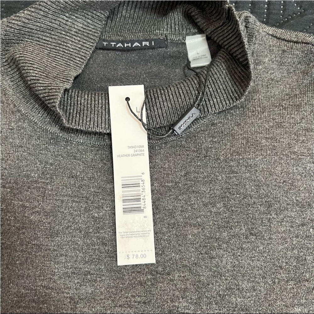 T Tahari Mockneck Sweater, Heather Graphite Gray, Large - Picture 6 of 15